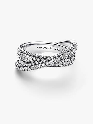 Pavé dvojitý prsteň s prekríženými obrúčkami z kolekcie Pandora Timeless