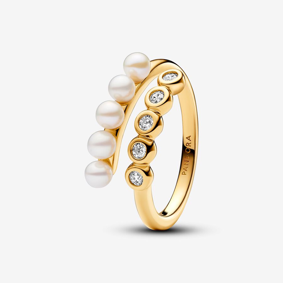 Otvorený prsteň s opracovanými kultivovanými sladkovodnými perlami a kameňmi image number 0