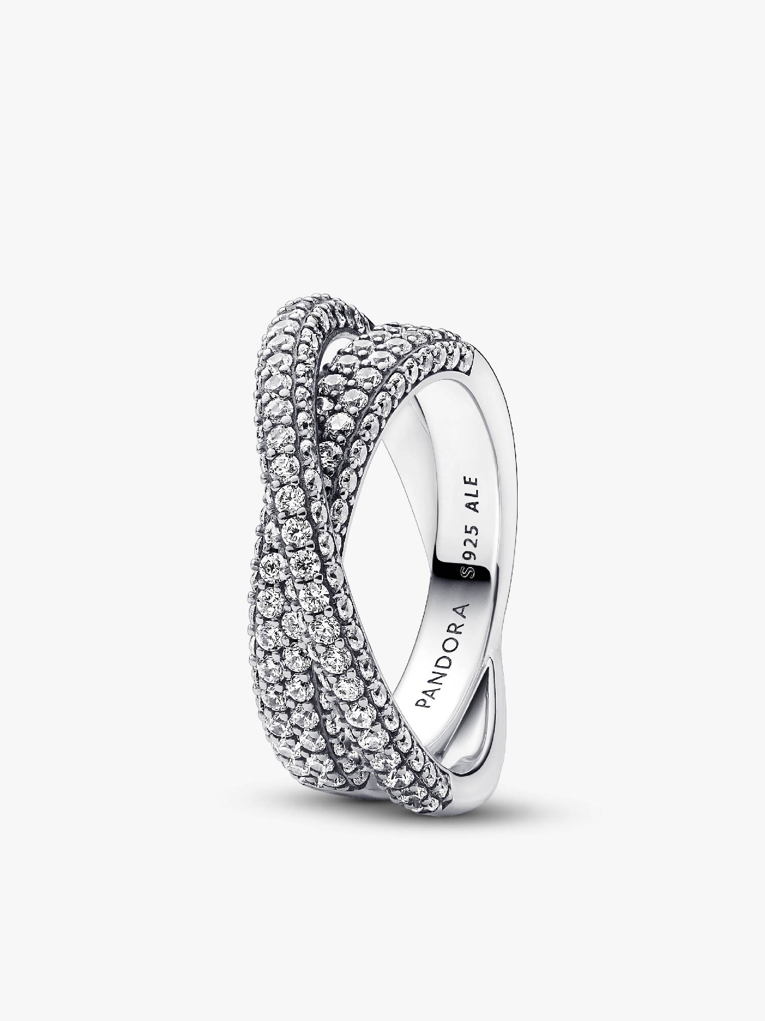 Pavé dvojitý prsteň s prekríženými obrúčkami z kolekcie Pandora Timeless