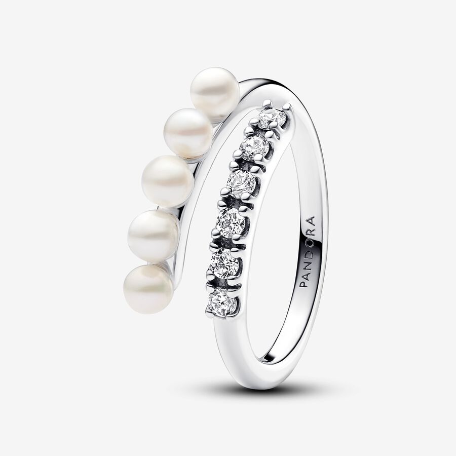 Otvorený prsteň s opracovanými kultivovanými sladkovodnými perlami a pavé image number 0
