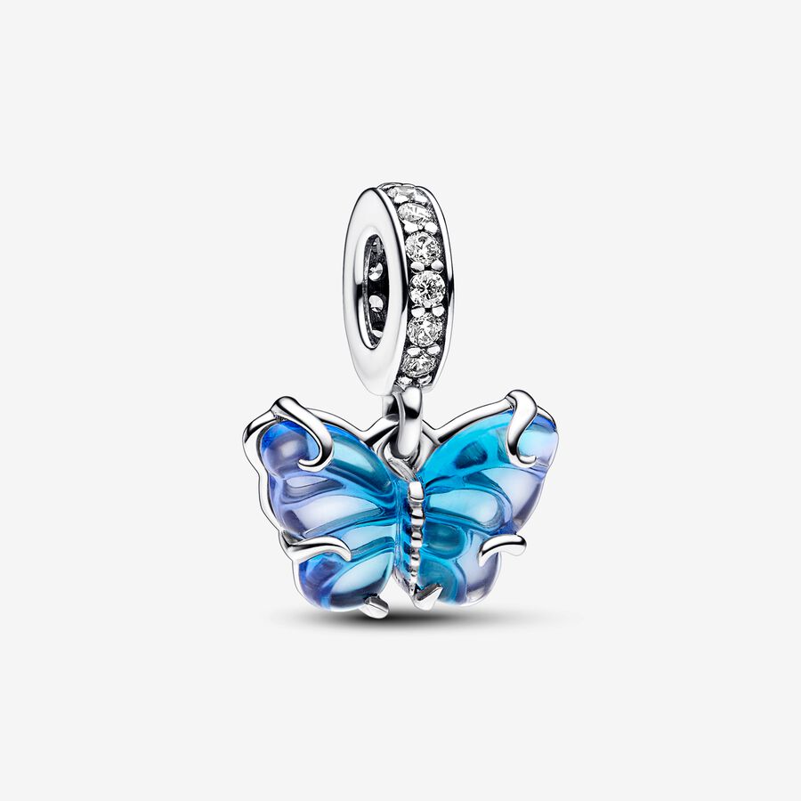 Visiaci prívesok s modrým motýľom z muránskeho skla image number 0