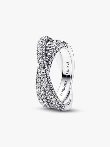 Pavé dvojitý prsteň s prekríženými obrúčkami z kolekcie Pandora Timeless