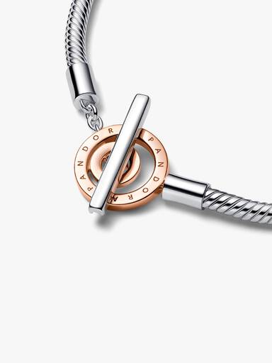 Dvojfarebný hadíkový náramok Pandora Signature s logom Pandora a americkým zapínaním